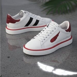 John Richmond White Low-Top Sneakers - Red & Black Accents - 8 us wide